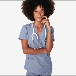 Figs Heather Indigo 3 pocket scrub top XS